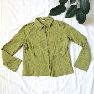 Green striped long sleeve button down shirt